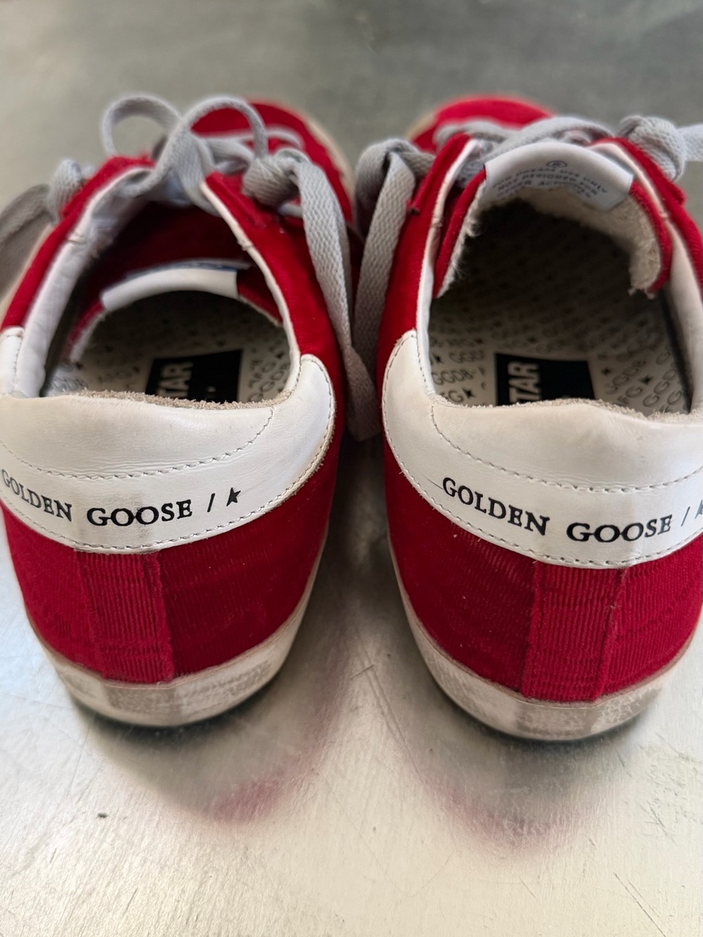 Golden Goose Red Velvet Sneakers with Silver Glitter Star - Picture 3 of 9